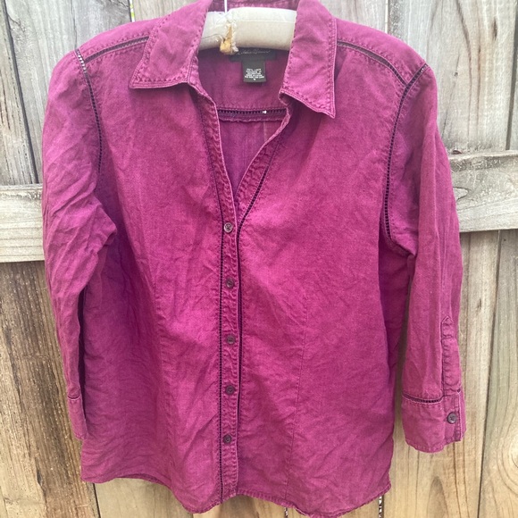 Eddie Bauer linen burgundy blouse - Picture 1 of 8